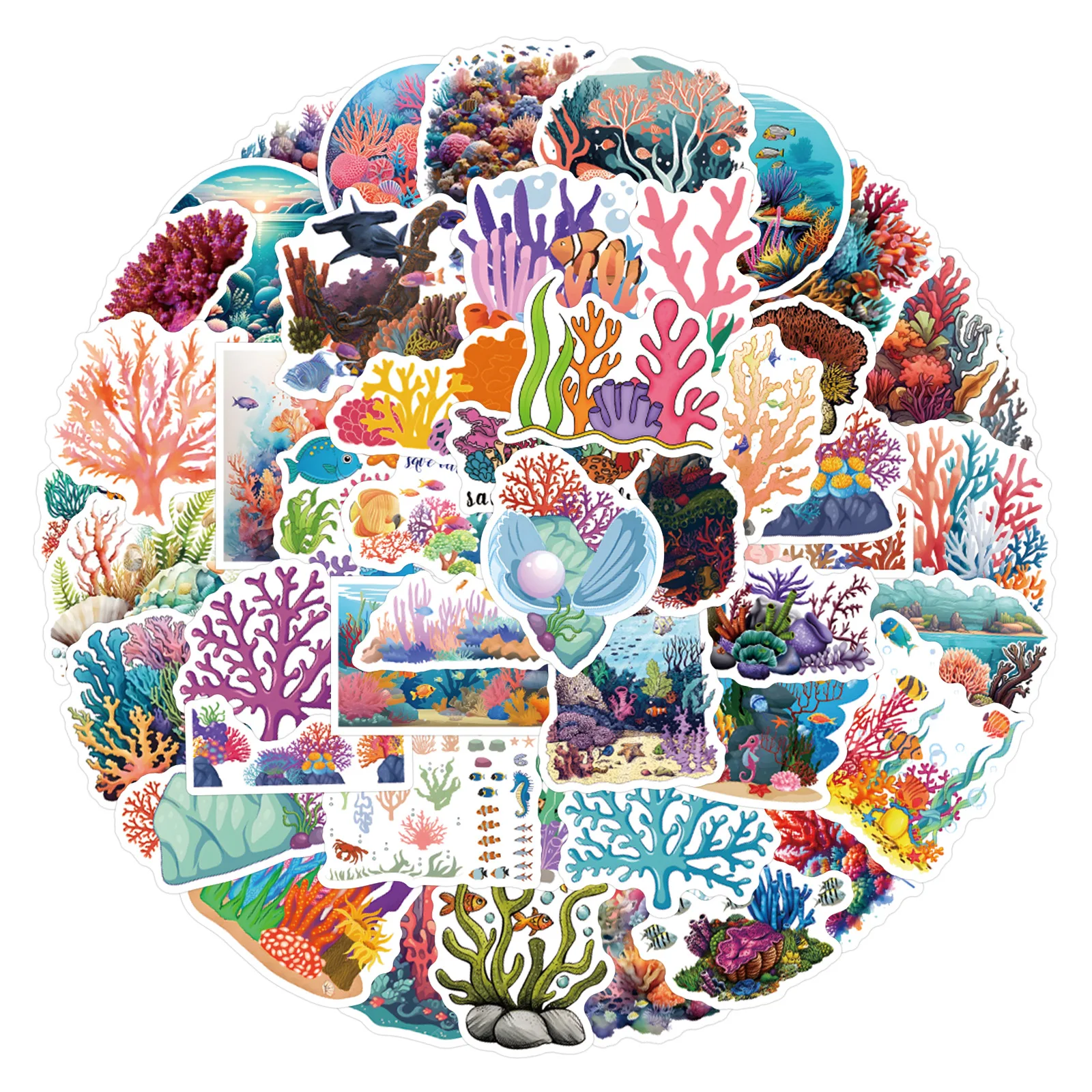 55 Pack Underwater Coral Graffiti Stickers, Waterproof Vinyl Decor Decals for Luggage, Phone Case, Skateboard & Water Bottle
