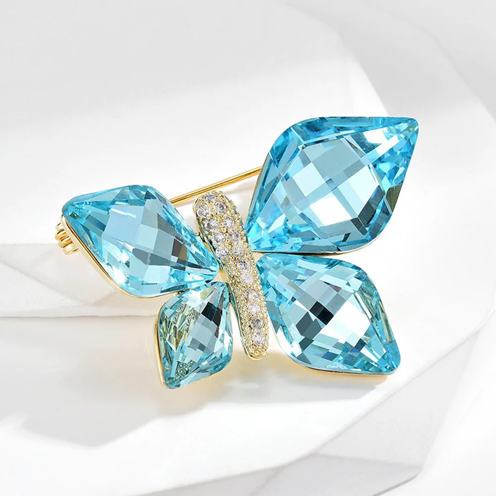 Exquisite Asymmetrical Crystal Butterfly Brooch Unique Design Insect Animal Jewelry Dress Accessories Women's Anti-Slip Pin