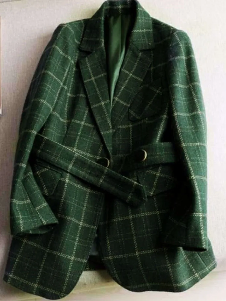 Plaid Blazers Coats Elegant Clothing Business Simple All-match Chic Single Button Vintage Fashion Outwear Jackets New