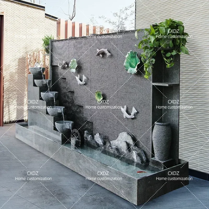 Water Curtain Wall Fountain Rockery Stone Water Feature Landscape Ornament for Balcony Courtyard Fish Pond Garden Decoration