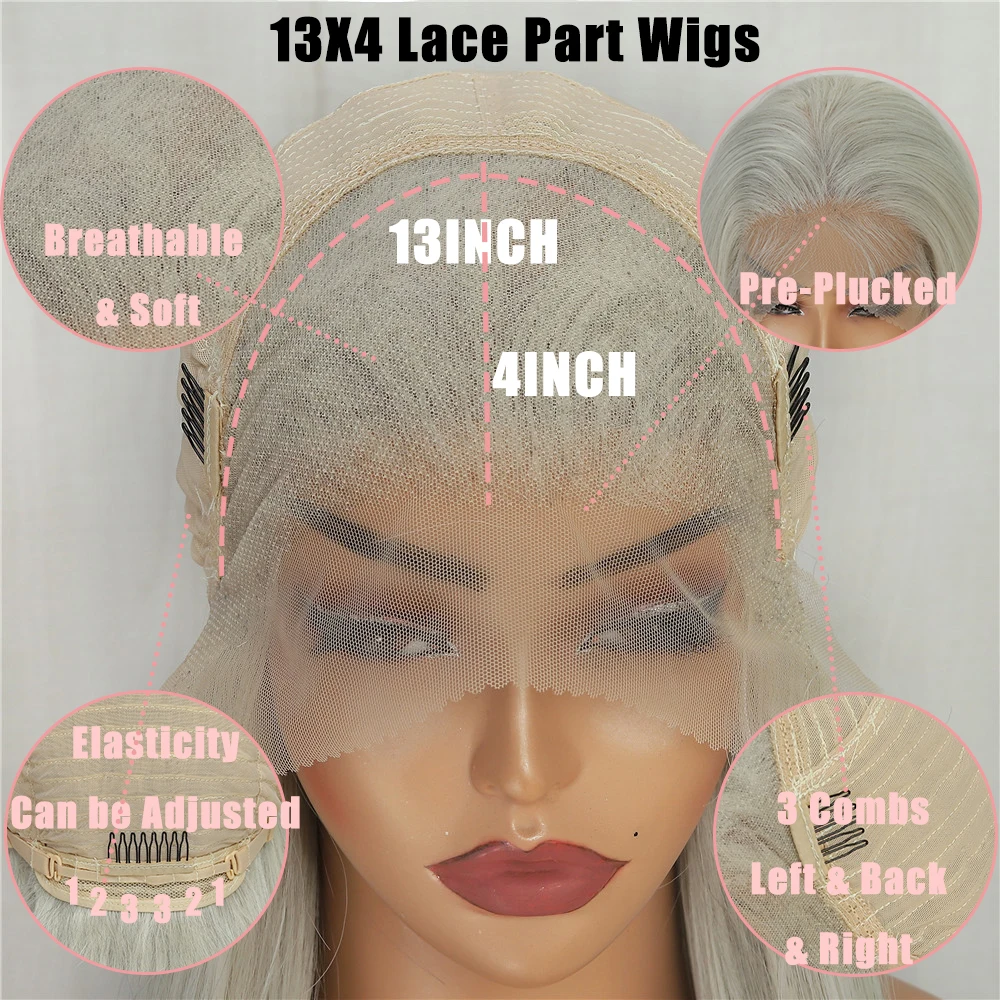 IPARTY Straight Synthetic 13x4 Lace Front Wig with Pre Plucked Trendy Grey Hairstyle with Natural Baby Hair for Black Women