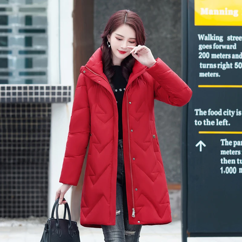 

Middle-Aged Elderly Mothers Mid-Length down Jacket Women's Jacket Thickeneded New Outwear Simple Detachable Hat JJ305