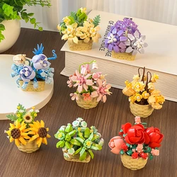 HUIQIBAO Eeuwige Bloem Model Boeket Potplant Micro Bouwstenen MOC DIY Thuis Bureau Decoratie Baksteen Speelgoed Voor Kinderen