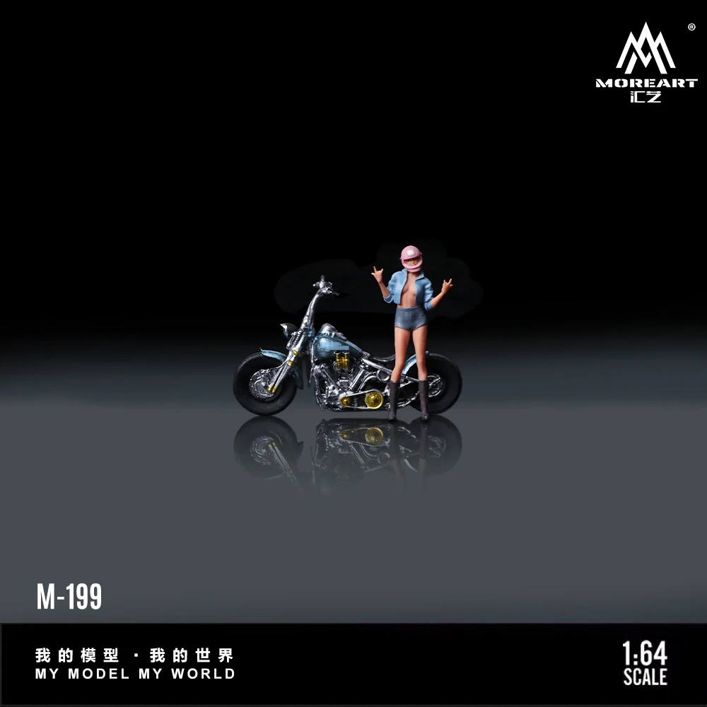 *Pre-Order*MoreArt 1:64 Ice River Blue Motorcycle Cool Girl Figure Resin Model, Miniature Scene Decoration Gift&Display