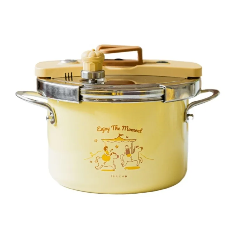 Explosion-proof Stainless Steel Yellow Pressure Cooker Stew Pot Safety Valve Enamel Glaze 20cm 120KPa