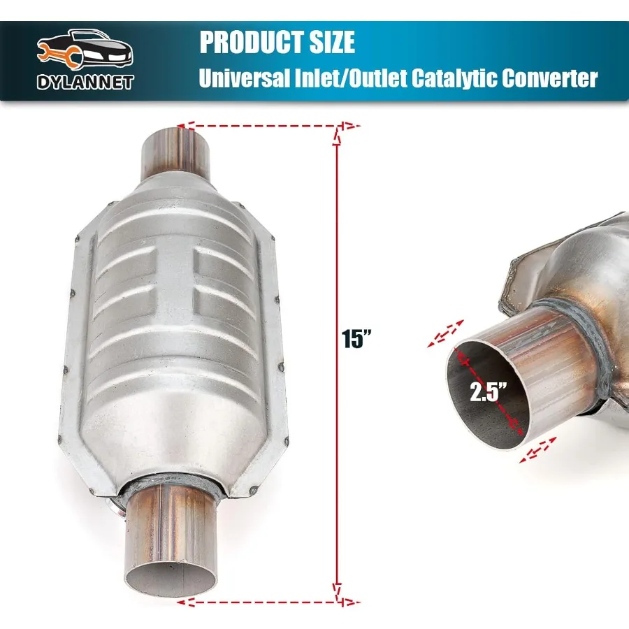 Convertitore catalitico universale con ingresso e uscita da 2,5 pollici con scudo termico e porta O2 per sistemi di scarico automobilistici progettati per alte