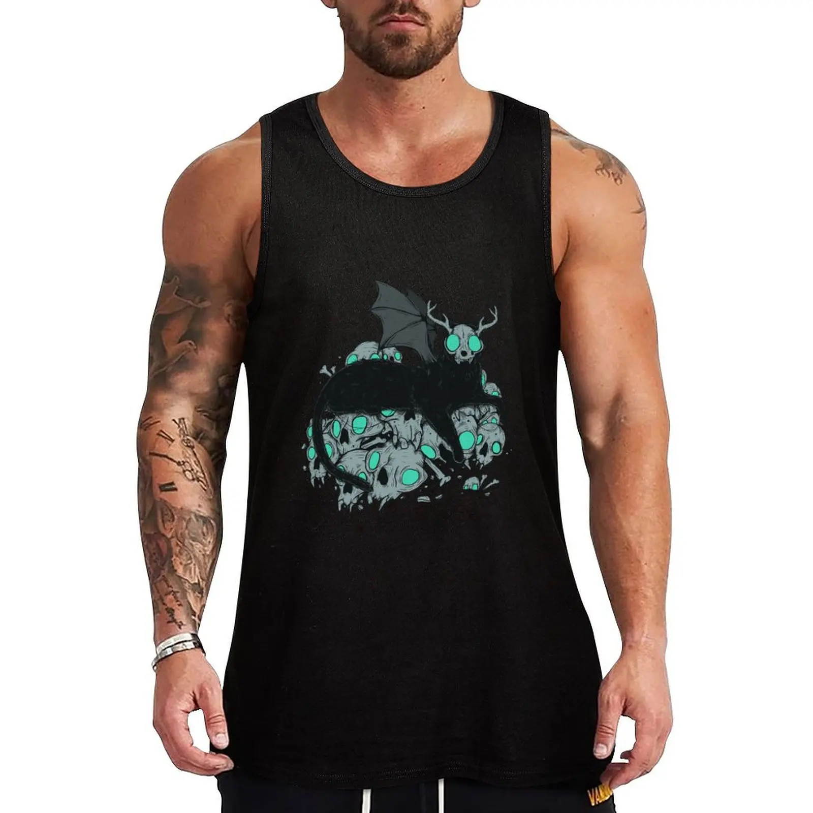 Winged Kitty Demon Skull Tank Top Men's gym t-shirt bodybuilding men sports suits