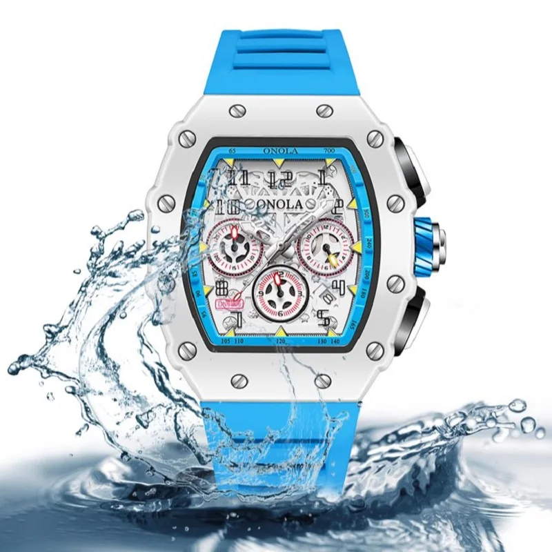 2024 Fashion Brand ONOLA Watch For Men Casual Multifunctional Silicone Tape Waterproof Quartz Wristwatches Men's Original Gifts