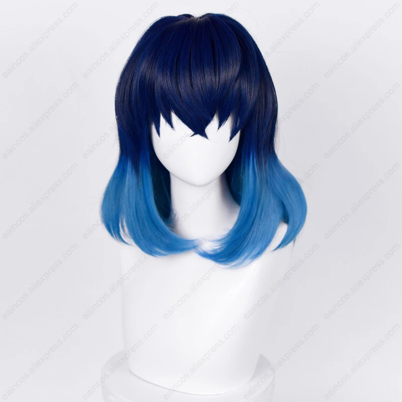 Perruque Cosplay Anime Hashibira Inosuke, Cheveux Synthétiques, Bleu Mixte, Document, Perruques Courtes, Degré de Chaleur, 40cm