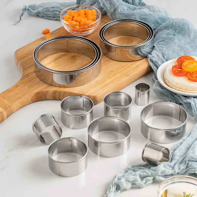 14pcs stainless steel round baking Mu Si circle ta cake mold set 14-piece stainless steel biscuit mold.