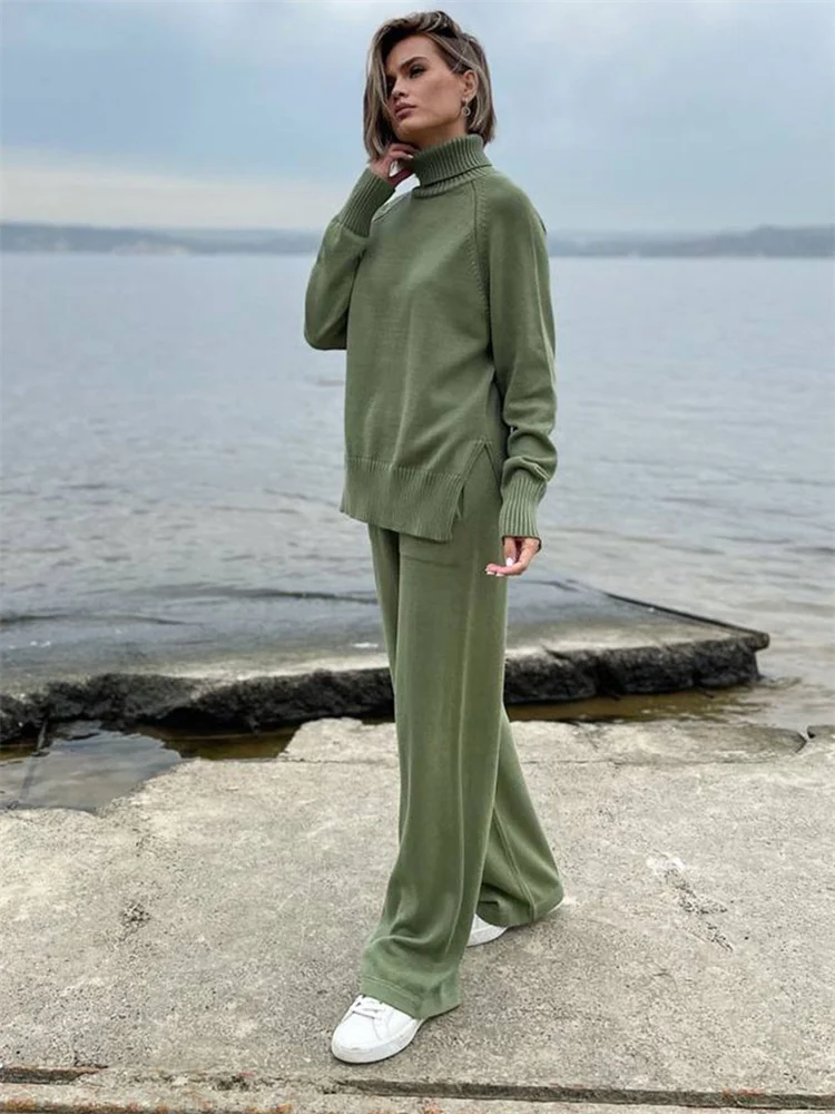 

Tossy Autumn Commute Knitwear Sweater Outfits For Women Loose Solid Elegant Turtleneck Pullover And Trousers Knit Sets Female