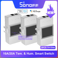 3PCS SONOFF TH Elite 16A/20A Wifi Smart Wireless Switch Temperature Humidity LCD Real Time Monitoring via eWeLink Alexa Google