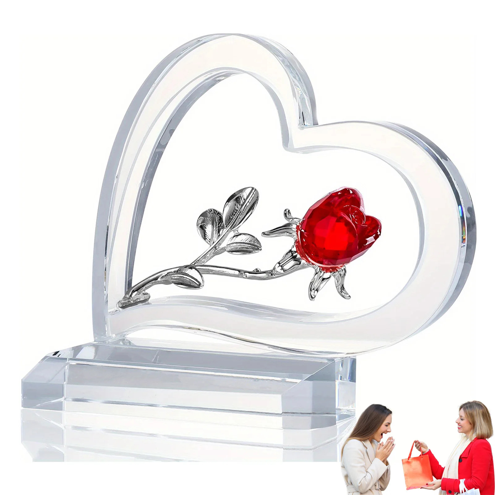 Crystal Rose Flower Sculpture Figurines Creative Flower with Emotional Support Decoration Crafts for Valentine's Day gift