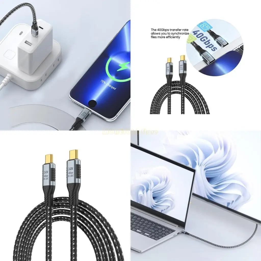 F62C Nuevo PD240W USB4.0 Línea carga rápida typec a typec 5A 48V Línea datos Macho