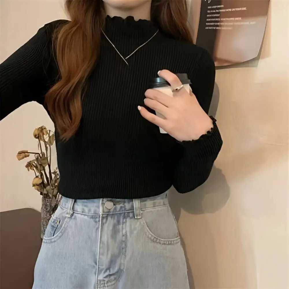 High Collar Women Thermal Underwear Bottoming Shirt Pullover Long Sleeves Warm Top Undershirts Sleepwear Autumn Winter Top Women