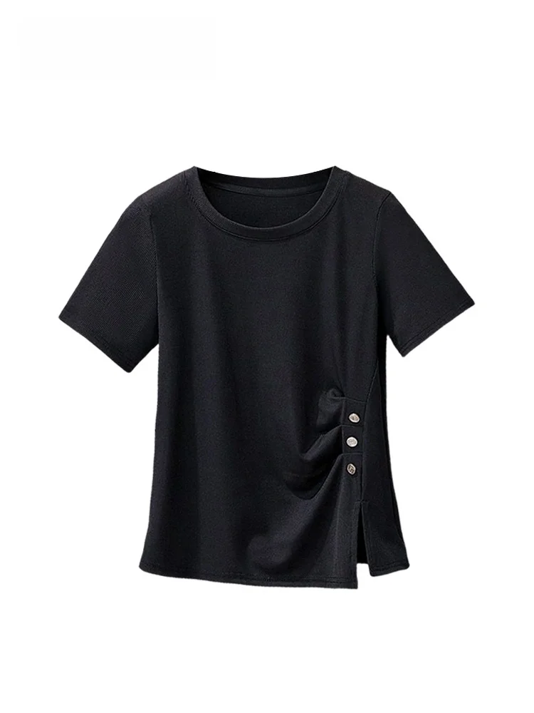 

Loose Short Sleeve T-Shirt Women Summer New plus Size Cover up Age Reduction Base Shirt Casual Style Polyester Fiber round Neck