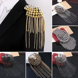 Long Chain Tassel Epaulette Vintage Classical Rivet Shoulder Jewelry Hip-hop DIY Brooch Evening Party