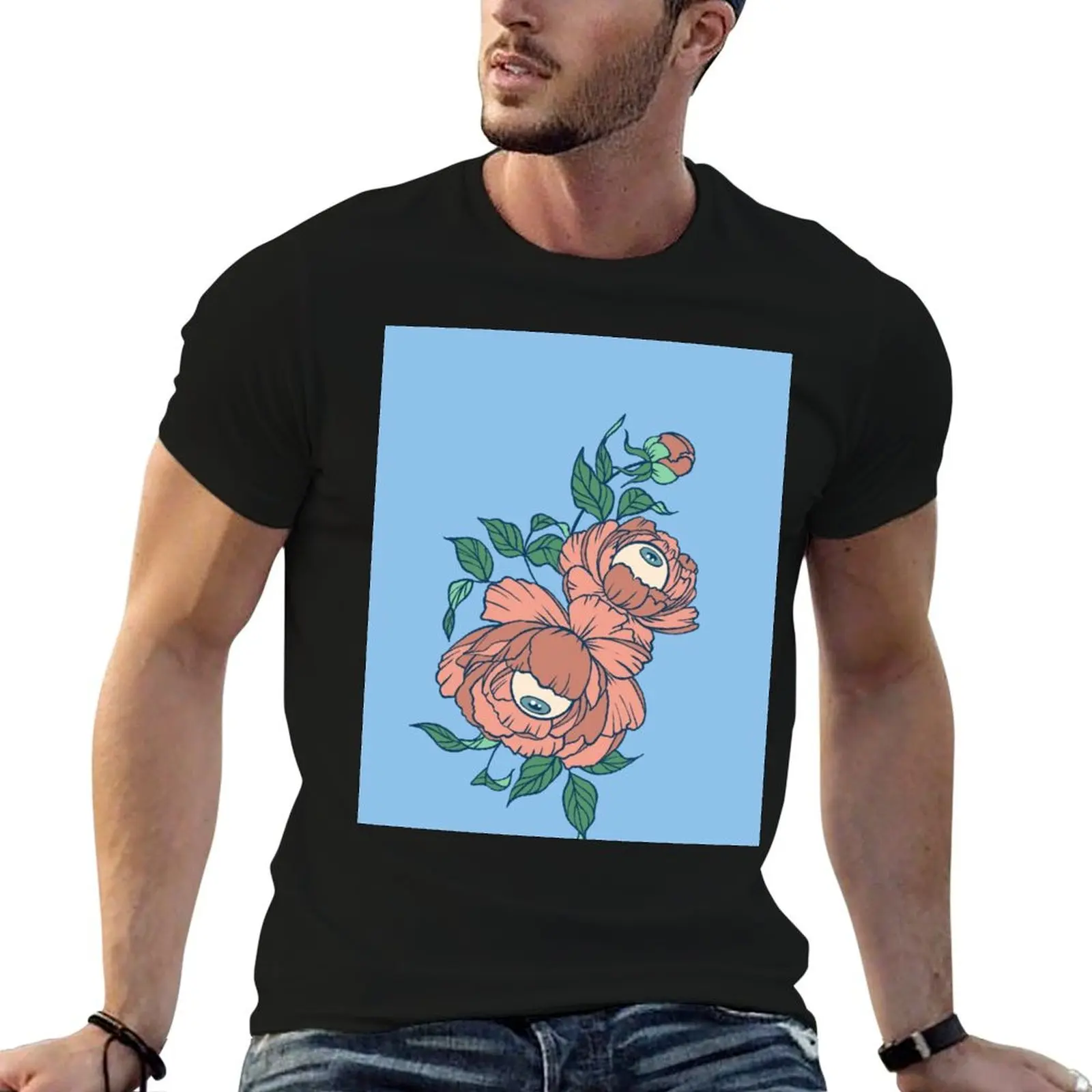 Peeping Peonies T-Shirt Big and Tall Crew Neck Tee