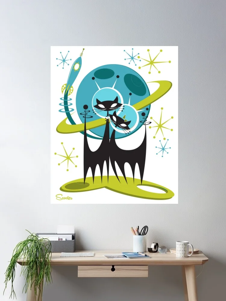 Art Scooter Galactic Cats 2 Photo Canvas POSTER ,Home Decor Wall art painting