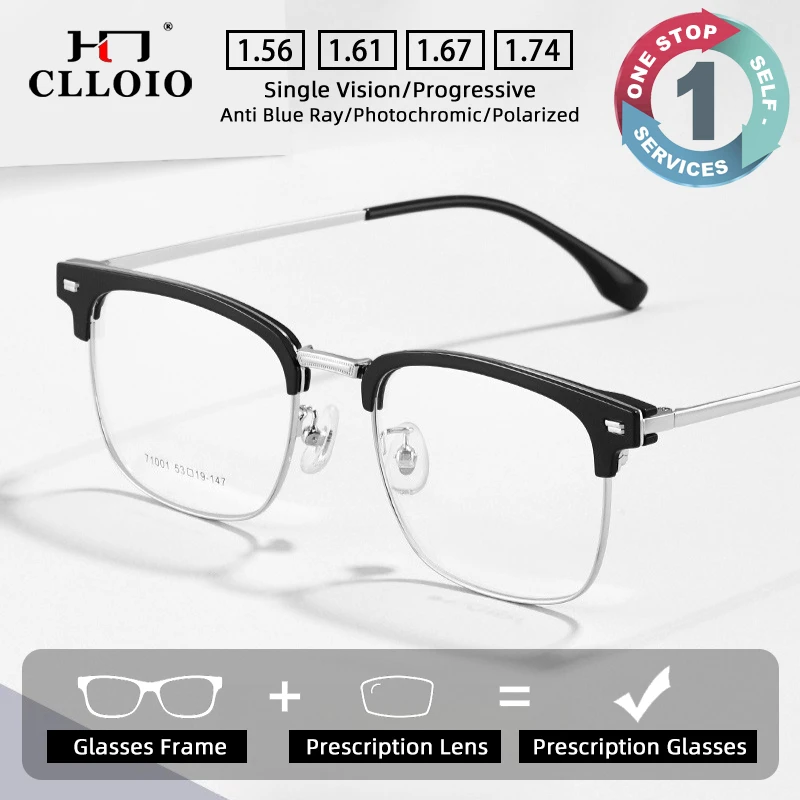 

CLLOIO Classic Metal Eyebrow Frame Prescription Glasses Anti Blue Light Photochromic Myopia Reading Glasses Progressive Eyewear