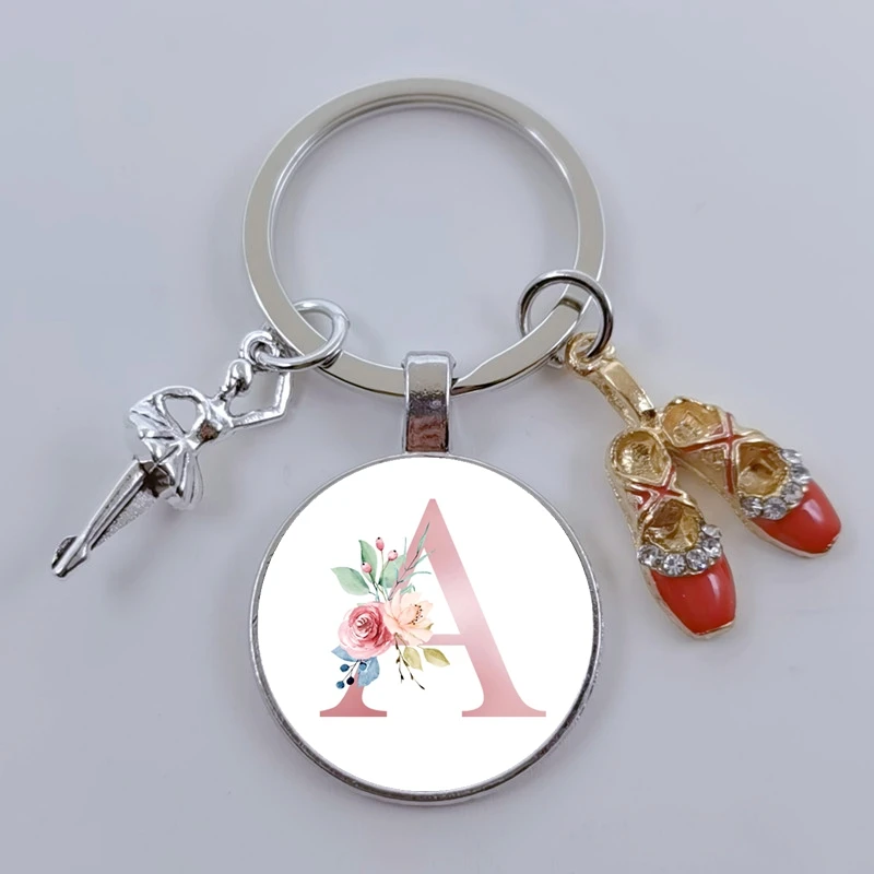 DIY Vintage Ballet Dancer Keychain Elegant Ballet Shoes A-Z Glass Art Keychain Fashion Dancer Jewelry Gift