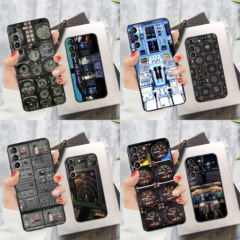 Aviation Helicopter Cockpit Phone Case For Samsung Galaxy S22 S23 S24 Ultra S20 S21 S24 FE S9 S10 Plus Note 10 20 Ultra