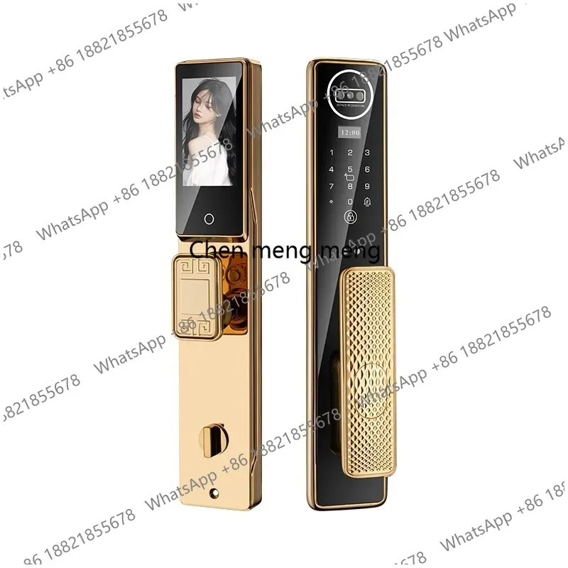 Brass door fingerprint lock, European automatic double door electronic lock password lock 3D facial recognition