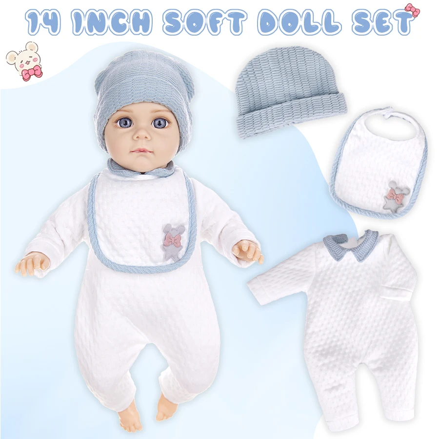 New 14 Inch Doll Set Cloth Body Doll Including The Clothes 35cm Fashion Blue Soft Baby Doll