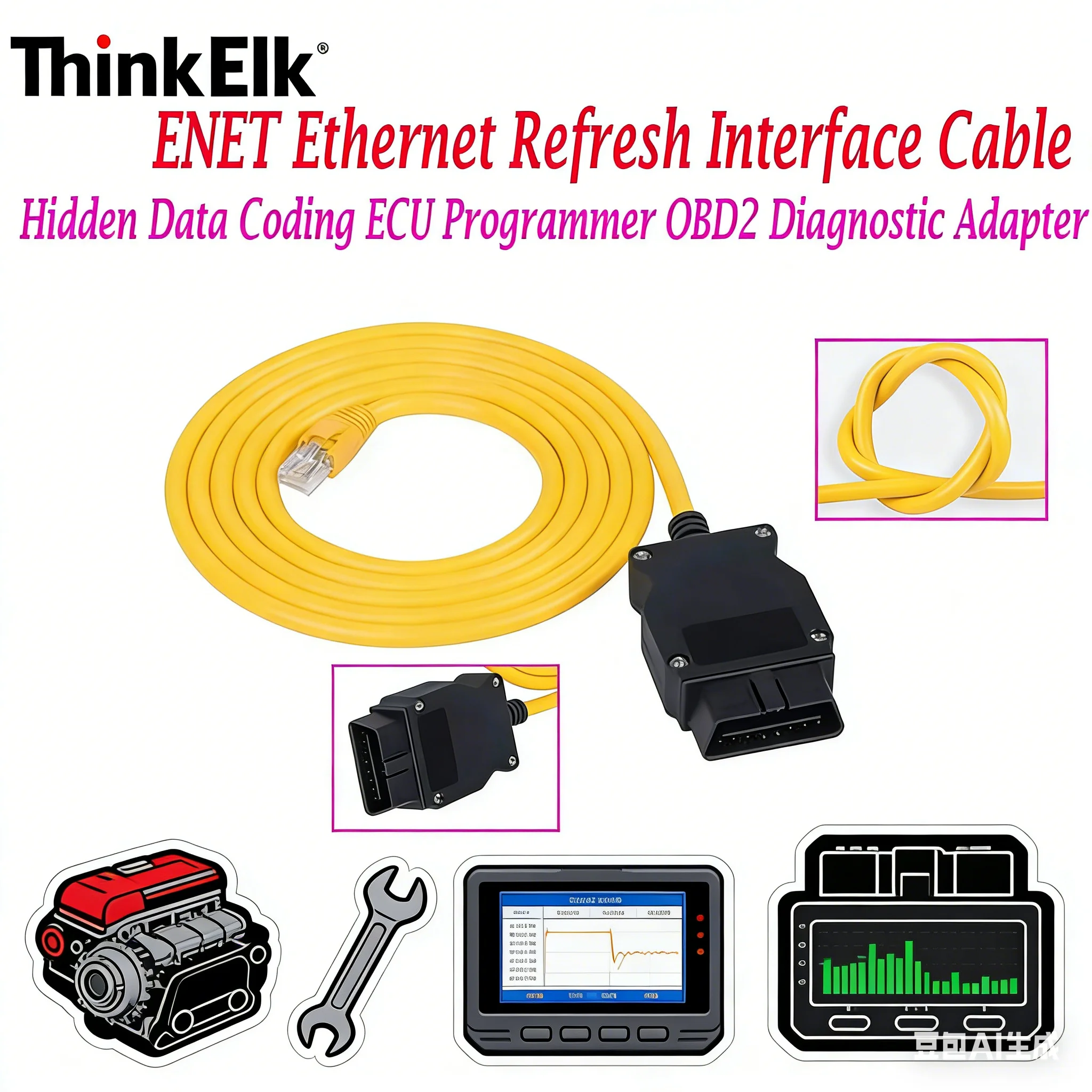 E-SYS ICOM For BMW ENET (Ethernet to OBD) Interface Cable Coding F-Series  For 1 Series/3 Series/5 Series/7 Series/GT/X3