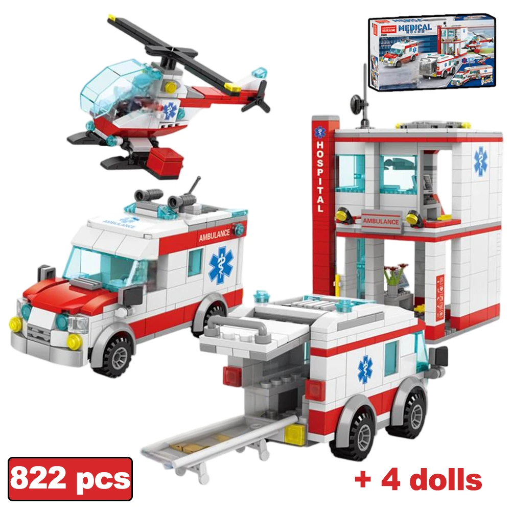 

Конструктор MOC «Городская техника»: Модель медицинской скорой помощи, 823 детали, коллекционные гоночные автомобили, игрушки-кирпичики для подростков, подарок
