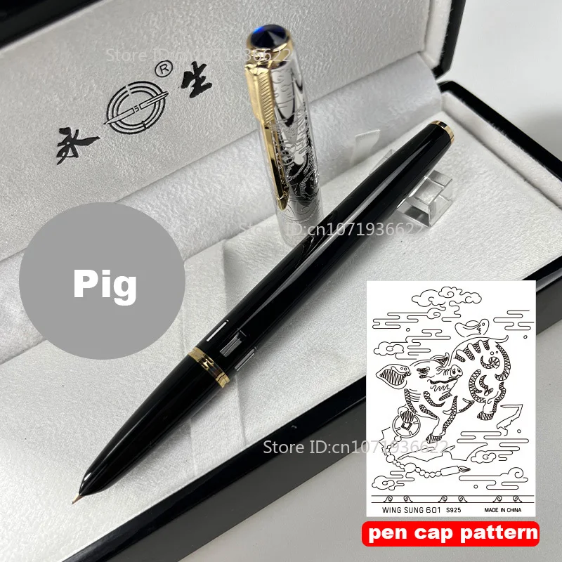 Wingsung 601 اثني عشر علامات زودياك الذهب كليب المكبس 14 كيلو الذهب بنك الاستثمار القومي قلم حبر S925 فضة غطاء القلم محدود الكتابة هدية