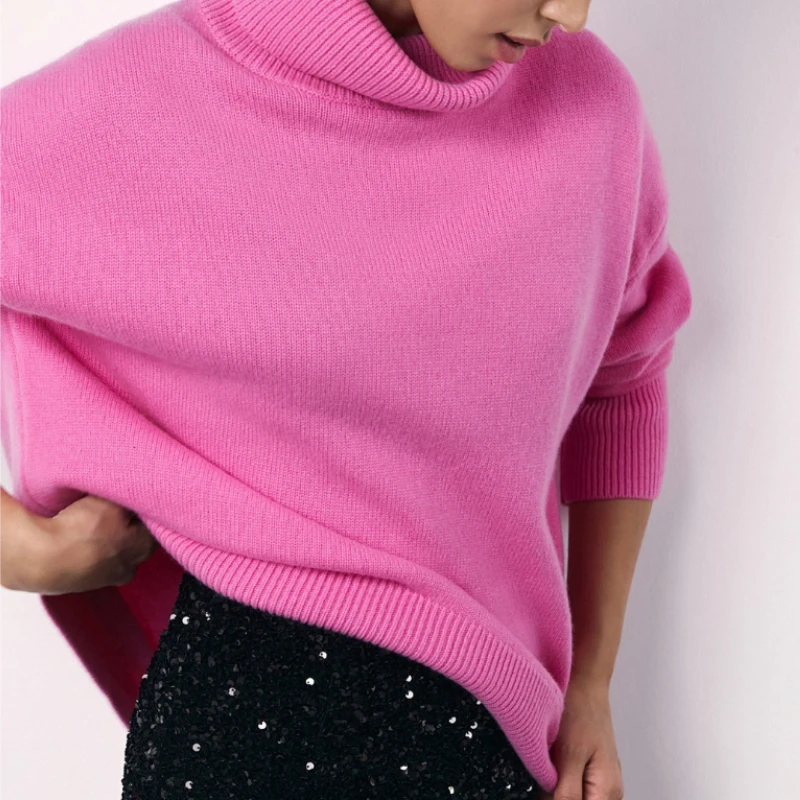 

Autumn Winter Sweater Pullover Women'S Clothing Pink Sweater Tops Turtleneck Basic Long Sleeve Warm Knitted Jumper Knitwear