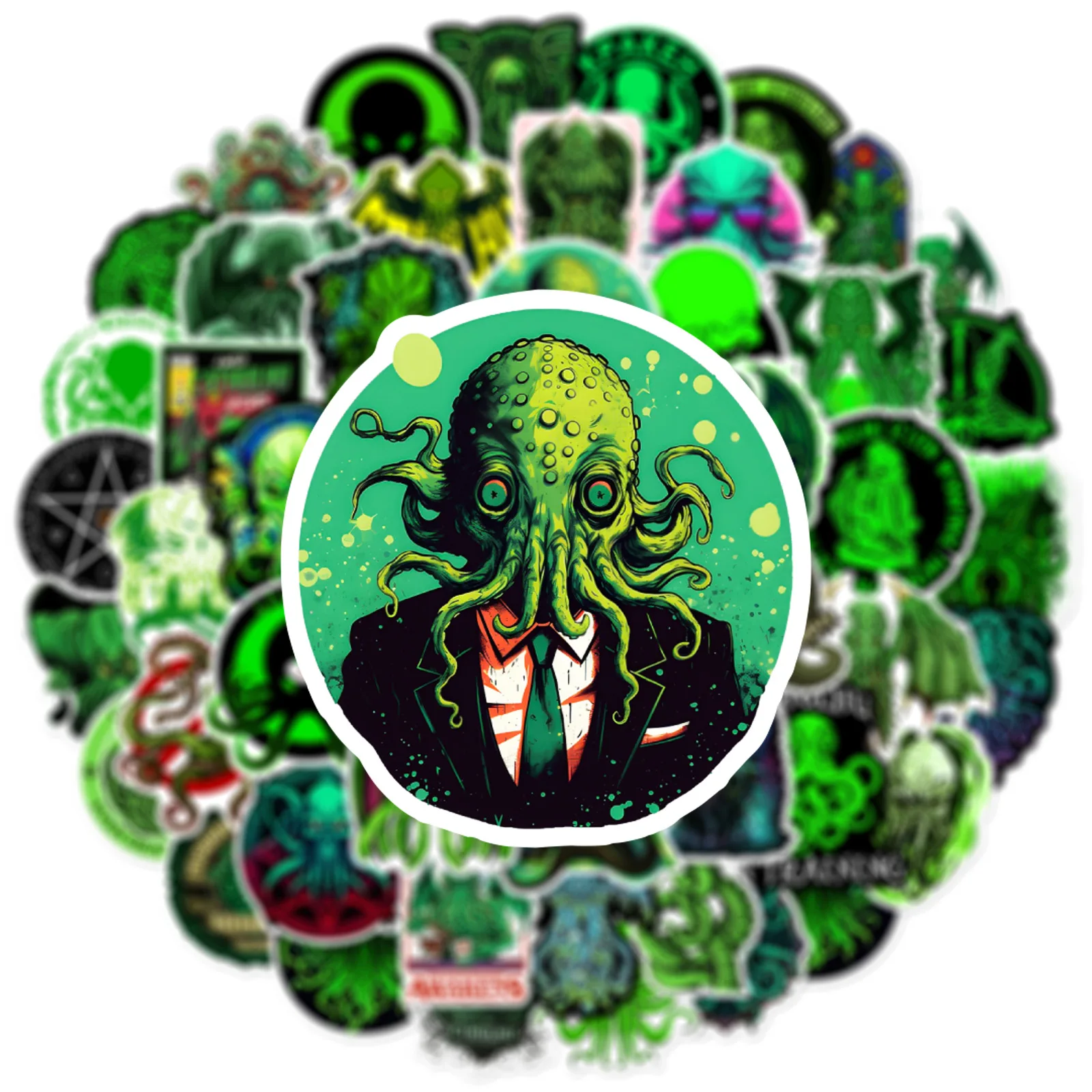 50pcs Punk Norse Mythology Green Cthulhu Series Graffiti Stickers Suitable for Helmets Desktop Wall Decoration DIY Sticker Pack