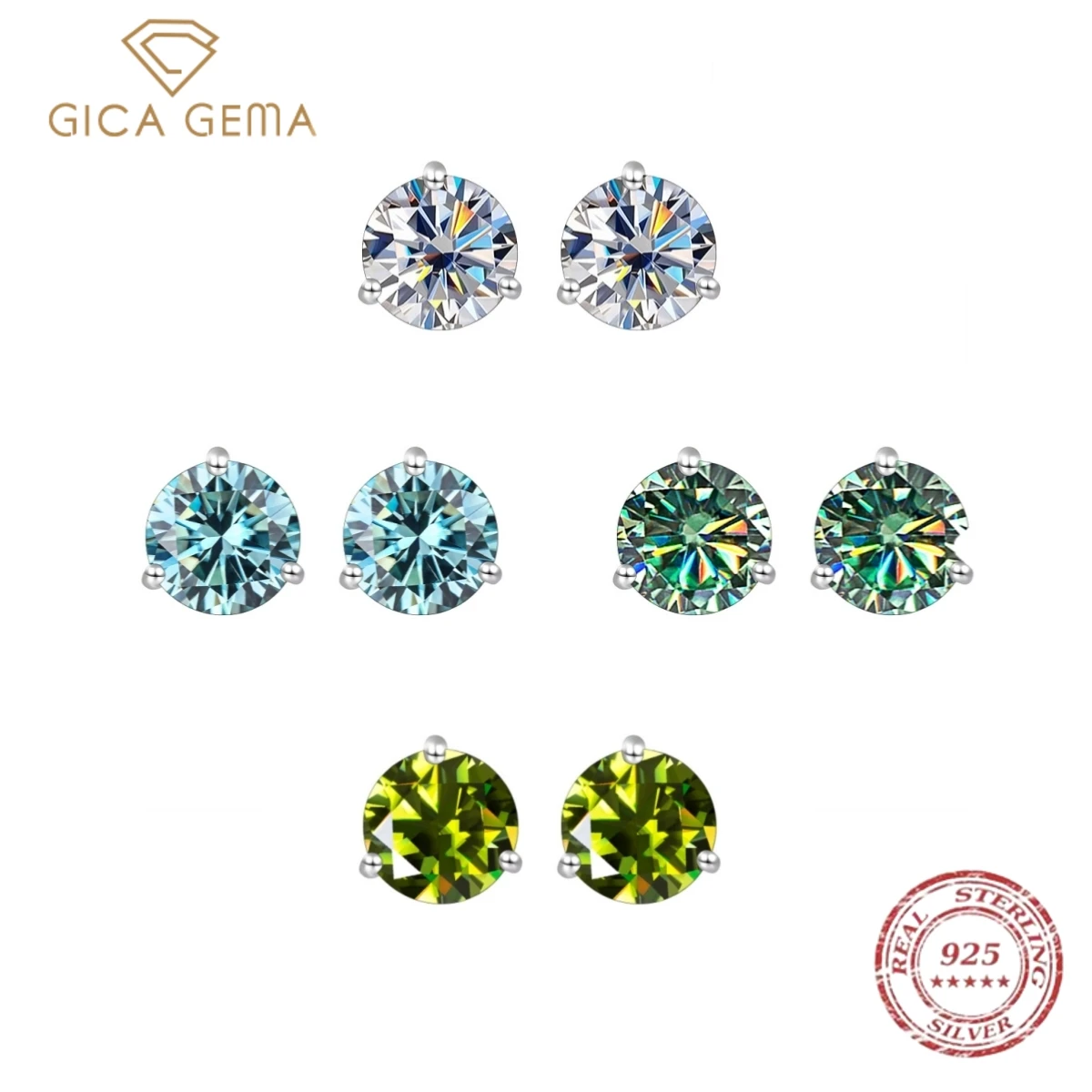 

Gica Gema Premium 0.5-1ct Moissanite Diamond Stud Earrings For Women Top Quality S925 Sterling Silver Sparkling Wedding Jewelry