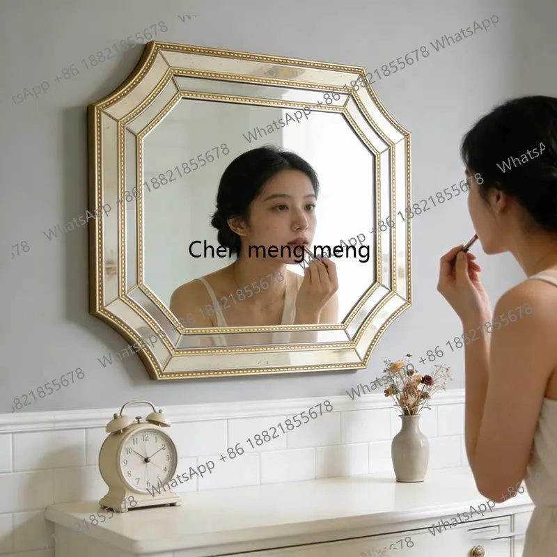 French retro decorative mirror special-shaped carved wall hanging bathroom makeup household mirror