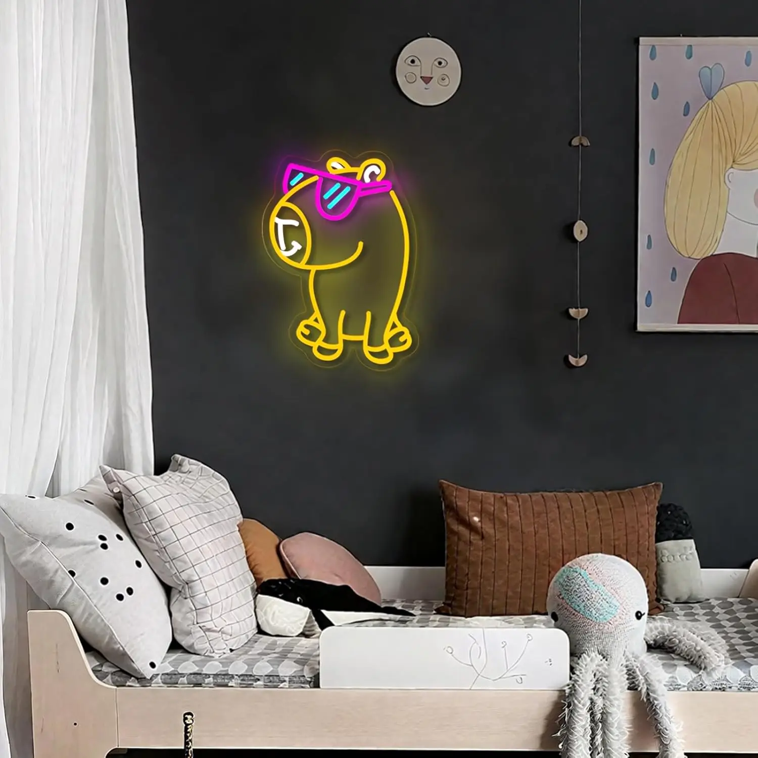 Cool Capybara Neon Sign LED Wall Art USB Powered Acrylic Sunglasses Animal Glow Lamp Cute Room Game Zone Chill Vibe Decor