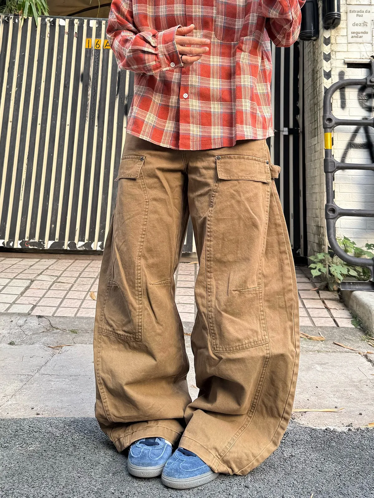 Calças de Trabalho Retro Americanas das com Múltiplos Bolsos para Homens e Mulheres, Estilo Casual de Perna Larga, Confor...
