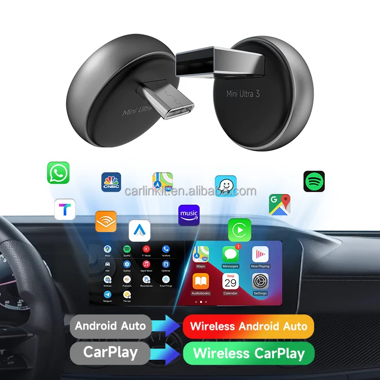 Streaming Wireless Voiture Usb Inalmbrico Car Play Box 2 System Mini Ultra3 Ai Box for Spotify Waze