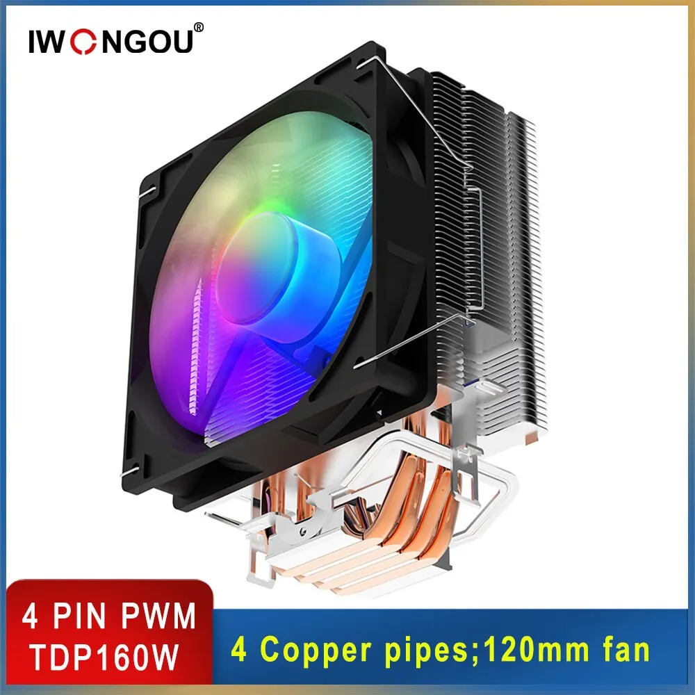 Кулер Процессора IWONGOU, 120 Мм, С 4 Тепловыми Трубками, RGB-подсветка Для Intel LGA2011/1200/1700 AMD AM4 — 4-контактный Ра...