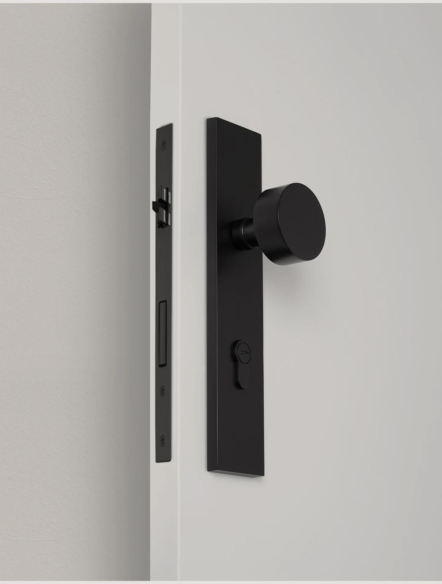 DOOROOM Messing-Türschloss-Set, schwarze integrierte Schlosspaneele, Innentürschloss, dekoratives Schloss, Durchgangsschloss, Türgriff – Detail 10