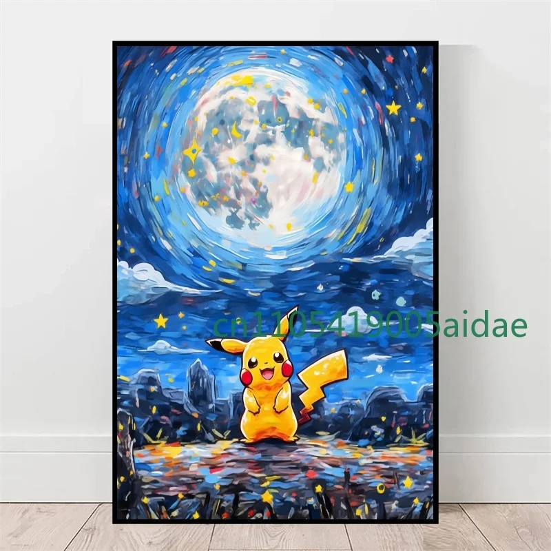 Nieuwe Van Gogh Museum Pokemon Anime Figuren Pikachu Aquarel Canvas Posters en Prints Wall Art Foto voor Woonkamer
