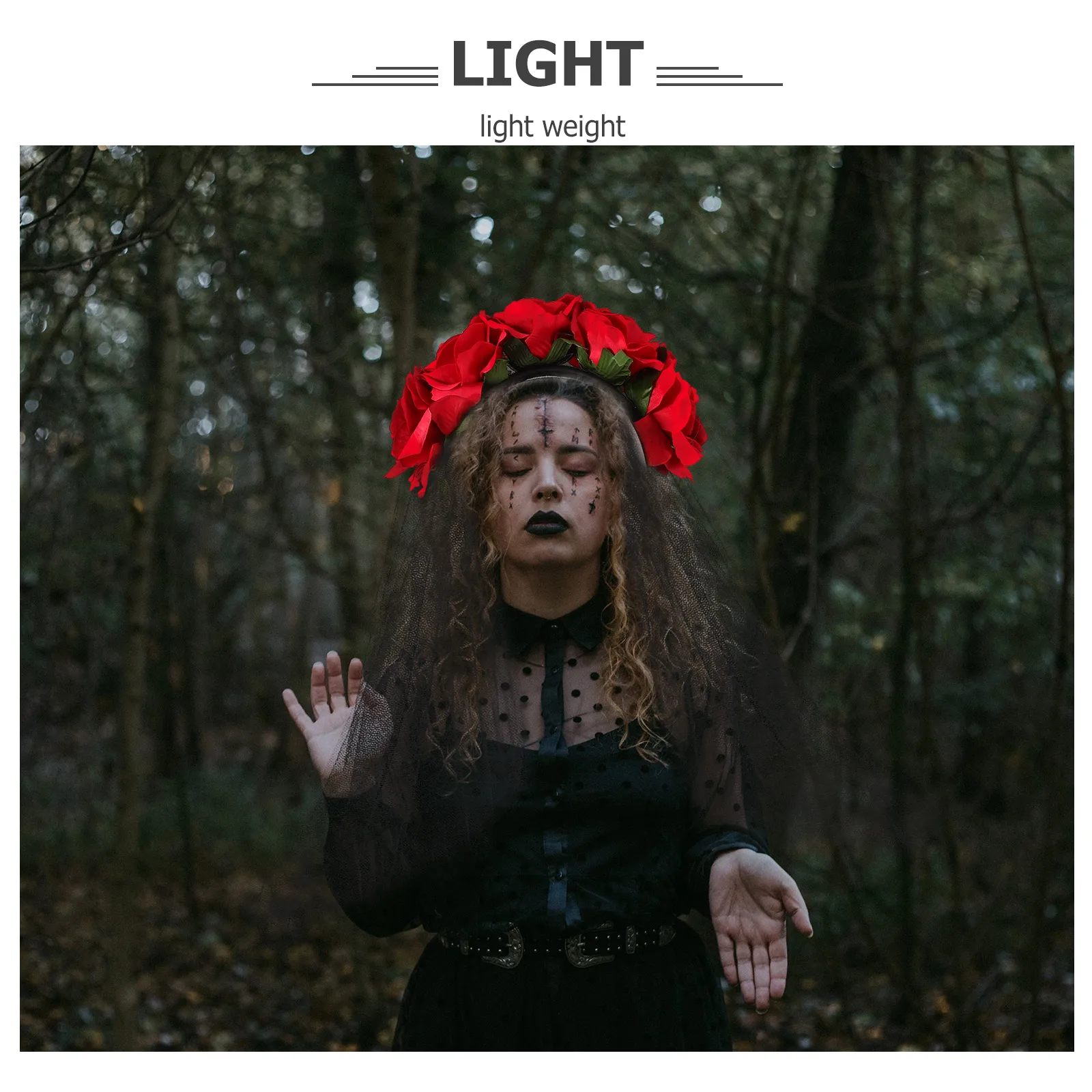 

Black Red Gauze Cloth Headband Rose Flower Headdress Women Headwear Cosplay Party Halloween Dance Costume Hair Accessories