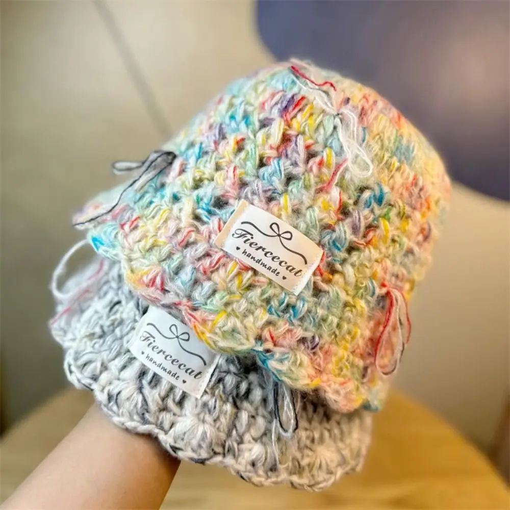 قبعة صوفية ملونة محبوكة مقاومة للرياح ، آذان واقية من القوس الحلو ، قبعة بلا لجام ، الخريف والشتاء