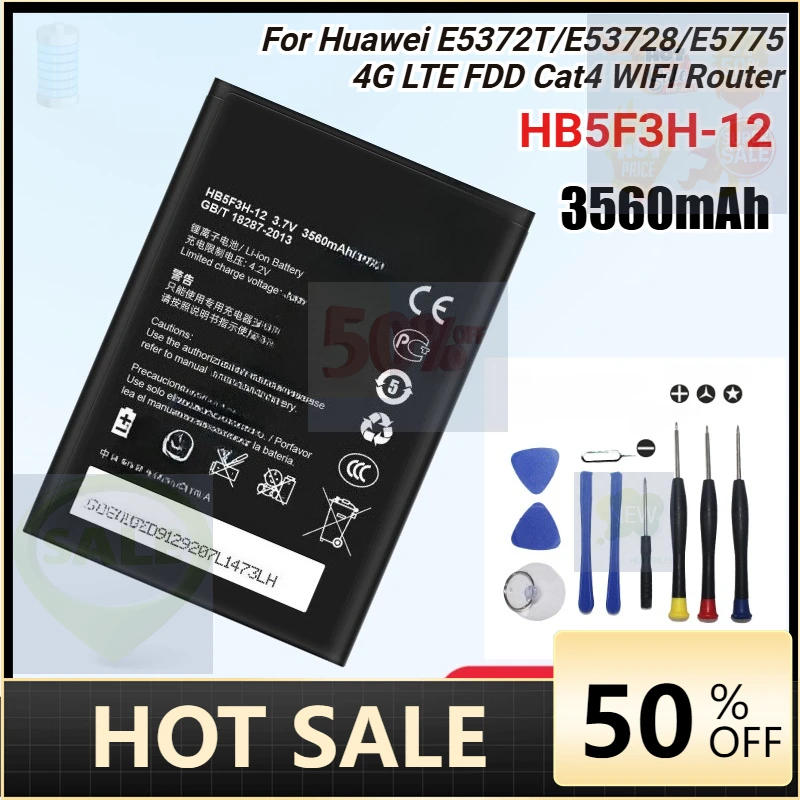 

HB5F3H / HB5F3H-12 Battery for Huawei E5372T E5775 4G LTE FDD Cat 4 WIFI Router 3560mAh High Quality Replacement Phone Battery