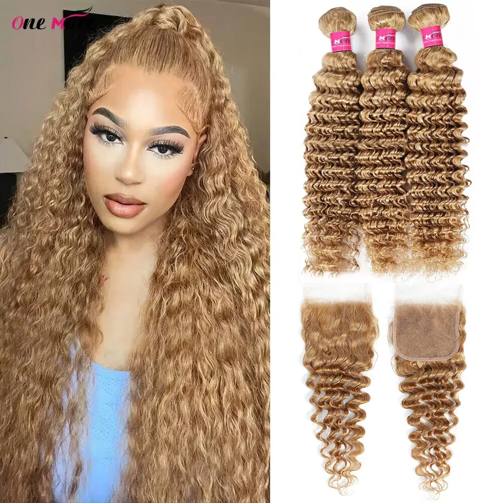 

Loose Deep Wave Bundles With Closure Honey Blonde Colored Human Hair Bundles With Closure 3/4 Bundles With Closure 4x4 Lace