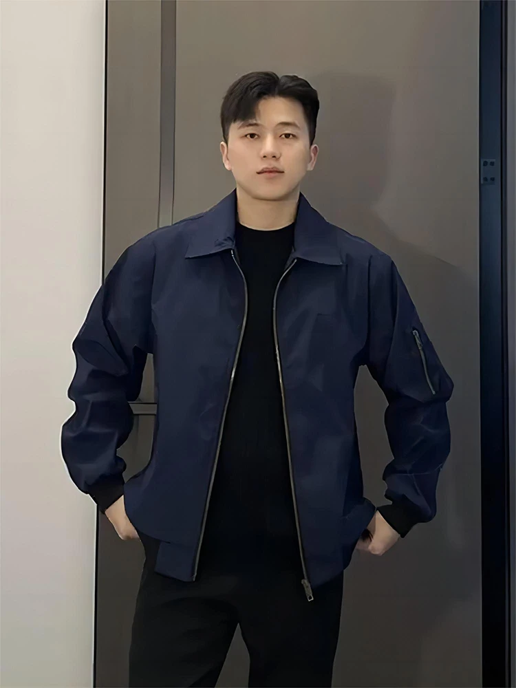 

Мужская демисезонная бейсбольная куртка Blue Flight с отложным воротником в американском ретро-стиле, из высококачественного полиэстера