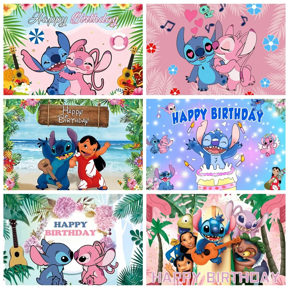 

Тропический фон Lilo Stitch на тему Ohana, фотобудка с индивидуальным именем для детей, день рождения, детский душ, океанская фотография