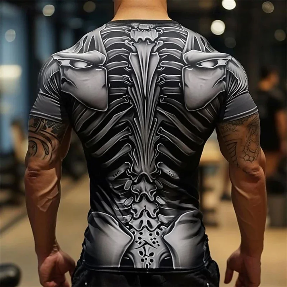 Retro Men's T-Shirt Muscles&Skull Printing Men Casual Short Sleeve Tees Quick Drying Clothing Tops Oversized Clothes Summer New