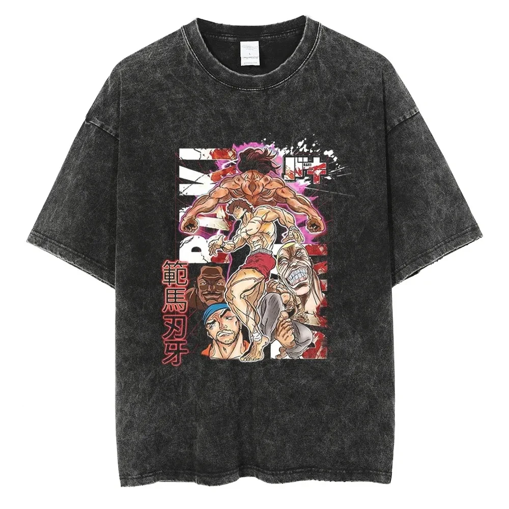 Anime Baki Haman Tshirts Harajuku Vintage 100% Cotton 2024 New Washed T Shirt for Men Hip Hop Streetwear Oversize T-shirt