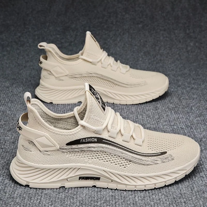 Men's Shoes New Fashion Breathable Casual Comfortable Sports Outdoor Knit Sneakers Lace-Up Casual Walking Shoes